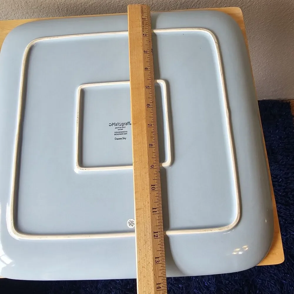 Pfaltzgraff Dazee Sky Blue Square Serving Platter Stoneware Daisy Platter
